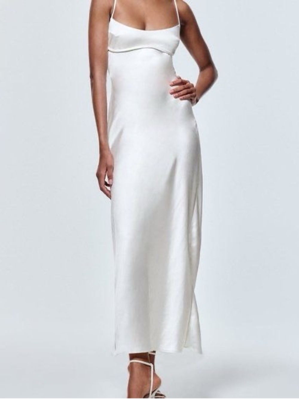 Zara White Satin Slip Maxi Dress